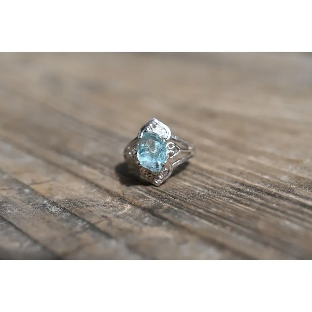 Aquamarine Ring, Raw Aquamarine Ring, raw crystal ring, rings for women